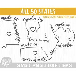 All 50 states Cursive Outline Svg Bundle,United States Svg,US Outlines Svg,US States Svg.50 Us States Clip,America Maps,