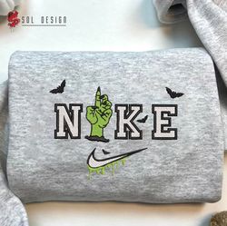 Nike Frankenstein Hand Embroidered Crewneck, Frankenstein Embroidered Sweater, Halloween Movie Hoodie, Unisex Shirt