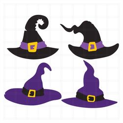 Four Cute Witch Hats for Halloween SVG, Witch Hat svg, Witch Hat png, Hat svg, Halloween SVG Cut File, Halloween SVG, Wi