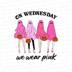 On Wednesday We Wear Pink Ghost Shirt Png, Breast Cancer Awareness Png, Halloween Design, Pink Ghost Png, Awareness Png,