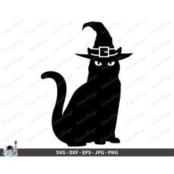Black Cat Witch Halloween SVG  Clip Art Cut File Silhouette dxf eps png jpg  Instant Digital Download