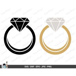 Diamond Wedding Rings SVG  Clip Art Cut File Silhouette dxf eps png jpg  Instant Digital Download