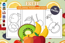 Fruit Coloring Pages For Kids PDF Svg Png Eps Jpg KDP Interior Printable 8.5 x 11 No Bleed