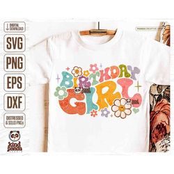 Floral Retro Birthday Girl SVG PNG Sublimation, Groovy Birthday Princess, Summer Birthday Party Shirt Design Cute Bday C