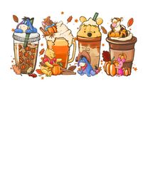 Pooh Fall Coffee Lattes Sublimation PNG