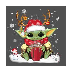 Christmas Yoda Drinking Hot Cocoa Png, Png Only,