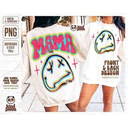 Trendy Smile Face Mama PNG Sublimation, Neon Hot Mom Summer Hoodie Shirt Front Back Design, Groovy Popular Preppy DTF Tr