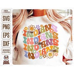Floral Indians SVG PNG, Groovy College Mascot Game Day Shirt Design, Retro American Football Sublimation, Distressed Gir