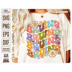 Floral Bruins SVG PNG, Retro Mascot Shirt DTF Design, Groovy American Football Sublimation, College Game Day Distressed