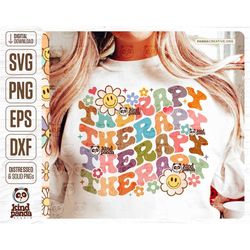 Floral Therapy PNG SVG, Retro Shirt Design, Boho Therapist Sublimation, Groovy psychotherapy, Vintage mental health Dtf