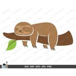 Lazy Sloth on Branch SVG  Clip Art Cut File Silhouette dxf eps png jpg  Instant Digital Download