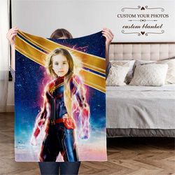 super hero custom photo blanket, personalized face and name blanket, custom girl photo blanket, your own photo blanket,