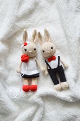 Crochet wedding bunnies amigurumi rabbit boy and girl for baby gift