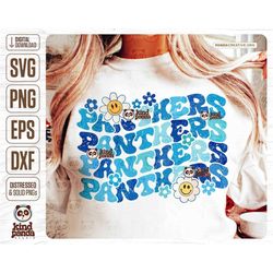 Retro Panthers SVG PNG, Groovy College Mascot Sublimation, Distressed Game Day Shirt DTF, Distressed Cheer Girl Dtg Tran