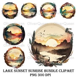 Lake sunset sunrise bundle clipart