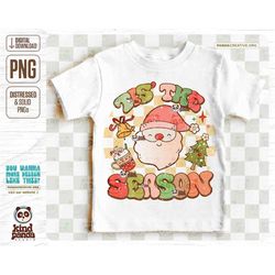 Cute Santa Claus, Retro Christmas Kids Shirt PNG Sublimation, Tis' the Season, Distressed Checkered Vintage Holiday Swea