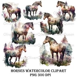 Horses watercolor clipart