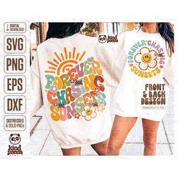 Floral Groovy Summer SVG PNG, Forever Chasing Sunsets Sublimation, Retro Vacation Beach Shirt Design, Aesthetic Ocean Cu