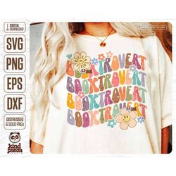 Floral Booktrovert PNG SVG, Retro Book Lover, Teacher Sublimation, Groovy Librarian, Reading Shirt Design, Smile Face Bo