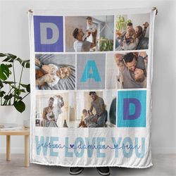 Fathers Day Custom Photo Blankets, Fathers Day Gift for Grandpa with Grandkid Pictures, Personalized Gifts for Him, Dadd