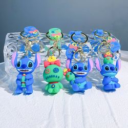 Cute Stitch Silica Gel Keychains Cartoon Lilo & Stitch Anime Keyholder Disney Pendant Keyrings