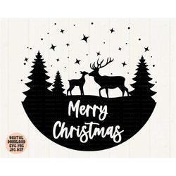 Merry Christmas Svg, Png, Jpg, Dxf, Winter Scene Svg, Snowy Forest Svg, Snowy Christmas Svg, Christmas Forest Svg, Silho