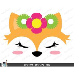 Flowers Fox Face SVG  Clip Art Cut File Silhouette dxf eps png jpg  Instant Digital Download