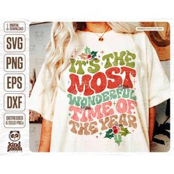 Groovy Christmas PNG SVG, Retro Holiday Sublimation, It's the most wonderful time of the year, Winter Shirt DTF Design,