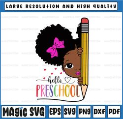 Hello Preschool Svg, Afro Black Girls Kids Back to School Svg, Cute black African American kids Svg, clipart