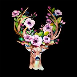 Boho Flower Deer Style Svg, Flower Svg, Deer Svg, Flower Deer Head Svg, Flowers Boho Style Svg, Birthday Gift Svg, Gift
