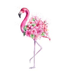 Watercolor Pink Flamingo With Tropical Flowers Svg, Flower Svg, Pink Flamingo Svg, Tropical Flowers Svg, Birthday Gift S