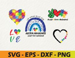 Autism Awareness SVG Bundle, We Wear Blue Svg, Autism Puzzle Svg, Autism Heart Svg, Accept Love Understand Svg, svg, png
