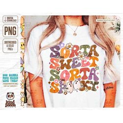 Sorta Sweet Sorta Spooky PNG, Cute Ghosts, Floral Halloween Sublimation, Halloween Shirt DTF Design, Retro Spooky Season