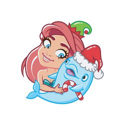 Baby Mermaid Ariel Hug Dolphin Svg, Christmas Svg, Santa Hat Svg, Mermaid Svg, Dolphin Svg, Christmas Light Svg, Christm