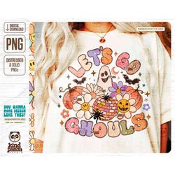 Let's Go Ghouls PNG, Funny Halloween Sublimation, Floral Cute Ghost, Disco Halloween DTF Transfer, Retro Fall Groovy Hal