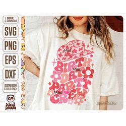 Groovy Birthday Party Crew SVG PNG Sublimation, Pink Leopard Birthday Shirt Design, Retro CowGirl Floral Western Bday Sq