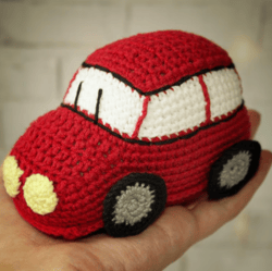 Handmade Toy Car - Weighted, Embroidered Features, and Realistic Sewn Headlights