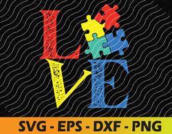 Love Puzzle Cute Autism Awareness Svg, Eps, Png, Dxf, Digital Download