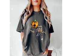 Comfort Colors,Skeleton Pumpkin Shirt, Skeleton Halloween, Cute Fall S