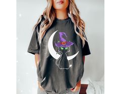 Comfort Colors,Witch Cat Halloween Shirt, Black Cat Shirt, Cat Lover S