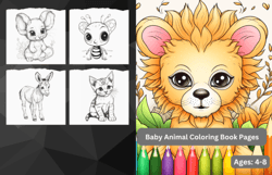 40 Baby Animals Coloring Book Pages for Kids Toddlers PDF Printable Pages KDP Interior