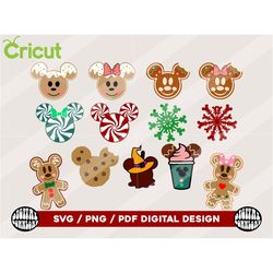 Peppermint Swirl Ears and Gingerbread Cookie, Mickey Christmas svg, Christmas Mouse Head svg, Holiday svg, Cookie svg, D