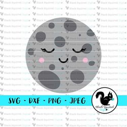 Moon With Face SVG, Cute Sleepyhead, Outer Space, Solar System, Planets Birthday Clipart Print and Cut File, Digital Dow