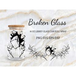 broken glass effect 16 oz libbey glass can full wrap svg, glass cracks beer can glass png, digital download