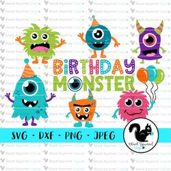 Monsters Svg Bundle, Silly Monster with Horns Clipart, One Eyed Cut File, Little Monster Birthday Bash Party, Silhouette