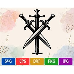 crossed swords svg | black and white vector cut file for cricut | svg - eps - dxf - png - jpg | cricut explore | silhoue