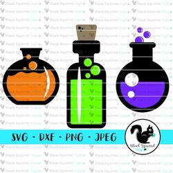 potion bottle svg, witches brew, magic potion, bubbling cauldron, poison jar clipart, print and cut file, stencil, silho