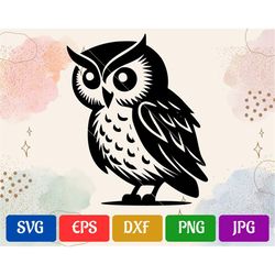 Owl | svg - eps - dxf - png - jpg | Silhouette Cameo | Cricut Explore | Black and White Vector Cut file for Cricut