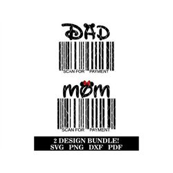 Barcode Dad and Mom, 2 Design Bundle, DIY Tshirt Design, svg-png-pdf-dxf