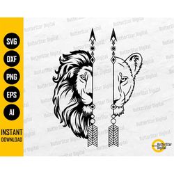 Arrow Lion Couple SVG | Half Lion Face SVG | Male Female Lion Head SVG | Cute Boho Lion Couple Svg | Cut File Clipart Di